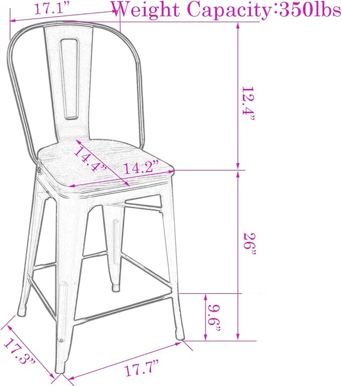 Changjie Furniture 26 Inch Metal Barstools Set of 4 Counter Height Bar Stools Industrial Stools with Backs High Back Chairs for Kitchen Island (26 Inch, Black)
