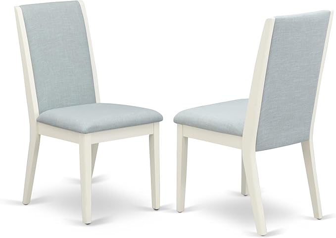 East West Furniture X027LA015-9 9 Piece Dining Set Includes a Rectangle Dining Room Table with X-Legs and 8 Baby Blue Linen Fabric Upholstered Parson Chairs, 40x72 Inch, Multi-Color