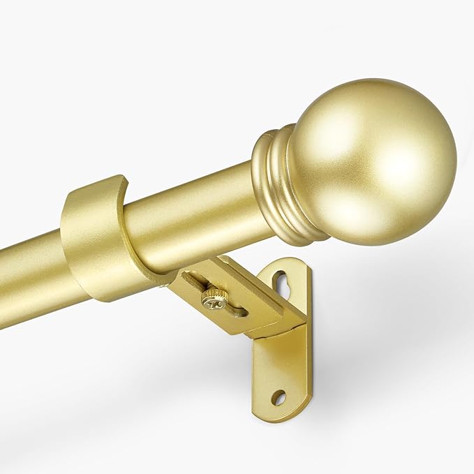 Curtain Rods for Windows 16 to 120 Inches, Curtain Rod Max Adjustable Length of 132 IN, 1" Diameter Drapery Rods Round Finials, Warm Gold, Pack of 1