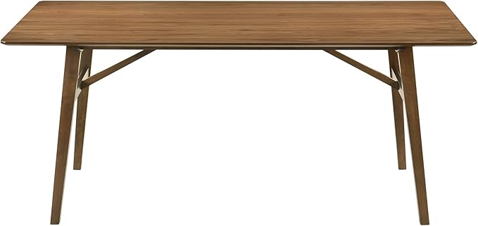 Armen Living Channell Mid Century Modern 5 Piece Walnut Wood Dining Table Set with Benches in Orange Fabric