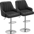 VECELO Bar Stools Set of 2, Adjustable Barstools, Counter Height Stools with Back and Arm, Kitchen Island Stools, Swivel PU Chairs for Pub, Dining Room, Modern Style, Black