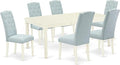 East West Furniture DOCE7-LWH-15 7 Piece Kitchen Table & Chairs Set Consist of a Rectangle Butterfly Leaf Dining Table and 6 Baby Blue Linen Fabric Parson Chairs, 42x78 Inch, Linen White