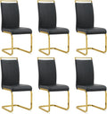 Modern Dining Chairs Set of 6,High Back Black Kitchen Chairs,Faux Leather Side Chair with Gold Plated Metal Legs,Easy to Clean Upholstered Dining Chairs,Ideal for Living Room(Gold Leg)