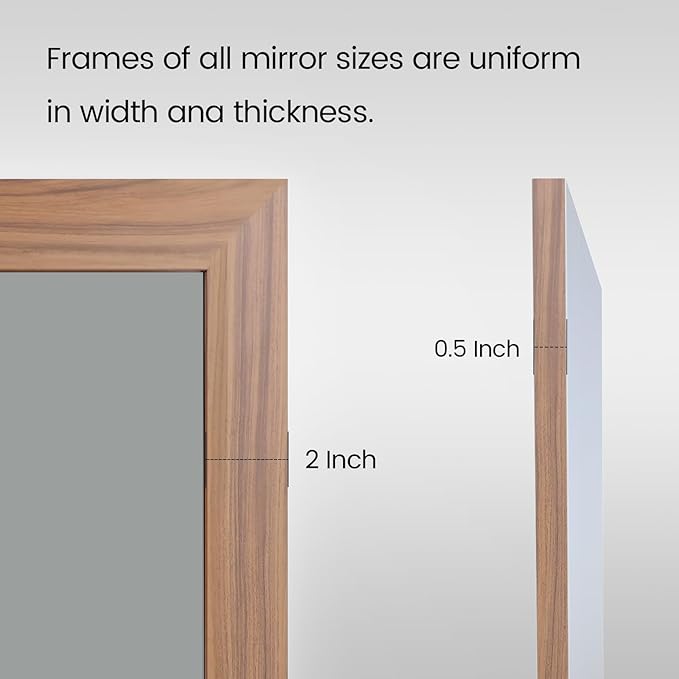 Amorho Bathroom Mirror, 60 X30 Inch Wall Mirror, Walnut Wood Grain Metal Framed, Anti-Rust, Hang Horizontally/Vertically, Suitable for Bedroom, Farmhouse, Bathroom, Decorative