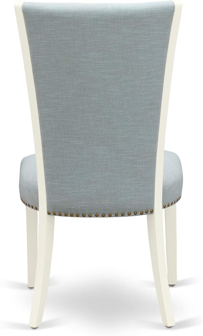 East West Furniture X027VE215-5 5 Piece Kitchen Table & Chairs Set Includes a Rectangle Dining Room Table with X-Legs and 4 Baby Blue Linen Fabric Parsons Chairs, 40x72 Inch, Multi-Color