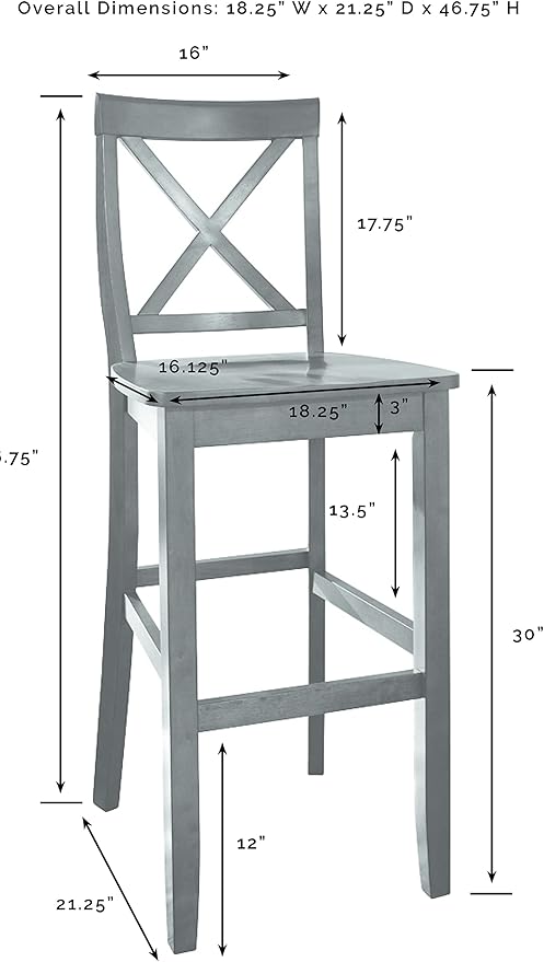 Crosley Furniture X-Back Wood Bar Stools Set of 2, Black, 30-inch