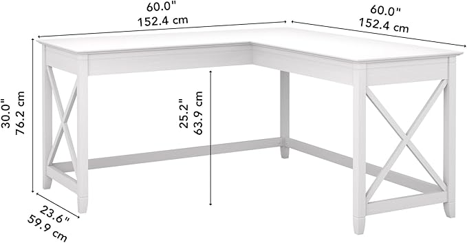 Bush Furniture Key West 60W Modern Farmhouse L Shaped Desk in Pure White Oak | 60-Inch Corner Table Workstation for Home Office