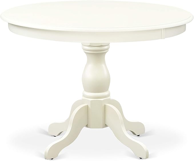 East West Furniture HBDA3-LWH-C 3 Piece Dining Room Table Set Contains a Round Kitchen Table with Pedestal and 2 Linen Fabric Upholstered Dining Chairs, 42x42 Inch, Linen White