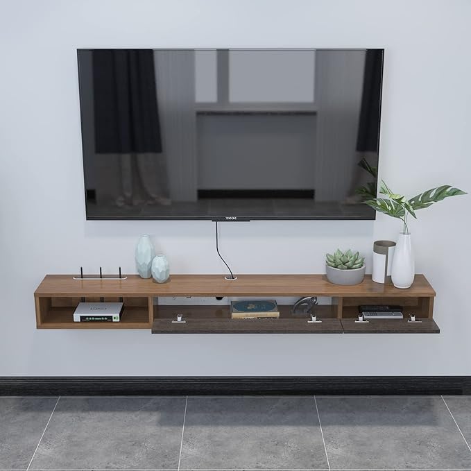 Pmnianhua Floating TV Stand with Doors,47'' Wall Mounted TV Cabinet,Floating Media Console Wall TV Console Under TV Entertainment Shelf with Storage for Bedroom Living Room (Walnut)