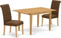 East West Furniture NOBR3-OAK-18 3 Piece Dining Set Contains a Rectangle Dining Room Table with Butterfly Leaf and 2 Brown Linen Linen Fabric Upholstered Chairs, 32x54 Inch, Oak