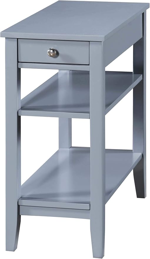 Convenience Concepts American Heritage Chairside End Table with Drawer 23.5" - Classic Living Room Table with Storage Shelf, Bedroom Nightstand, Gray