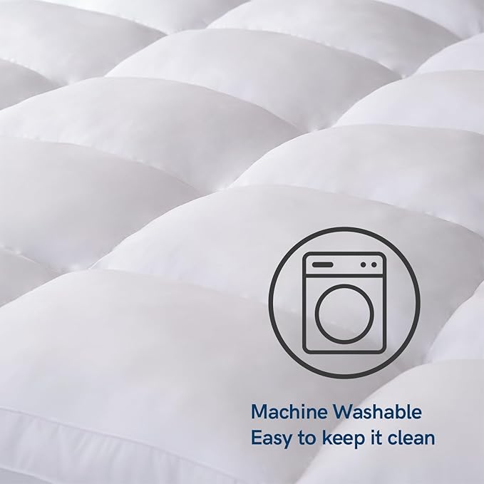 ELEMUSE RV King Mattress Topper for Back Pain, Extra Thick Mattress Pad Cover, Plush Soft Pillowtop with Elastic Deep Pocket, Overfilled Down Alternative Filling