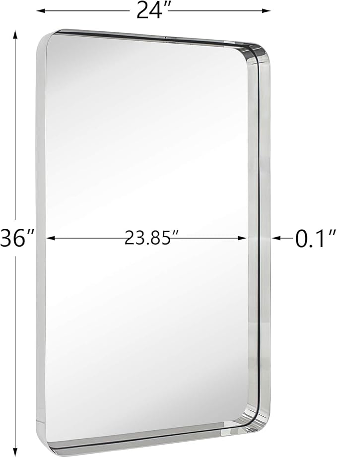 TEHOME 24x36 inch Chrome Metal Framed Bathroom Mirror for Wall in Stainless Steel Chrome Rounded Rectangular Bathroom Vanity Mirrors Wall Mounted…