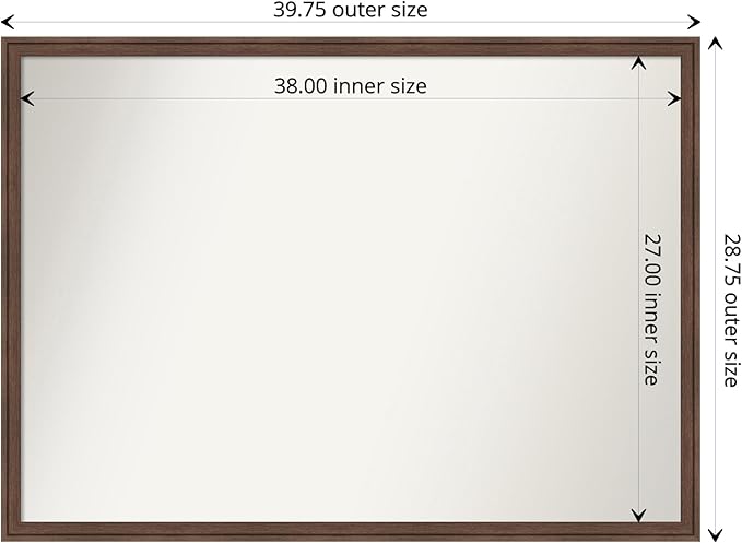 Amanti Art Brown Bathroom Mirror for Over Sink, 29x40 Florence Light Brown Rectangle Vanity Mirror, X-Large Casual Frame, Hangs Horizonally and Vertically, Bathroom Wall Decor, Non-Beveled Edge
