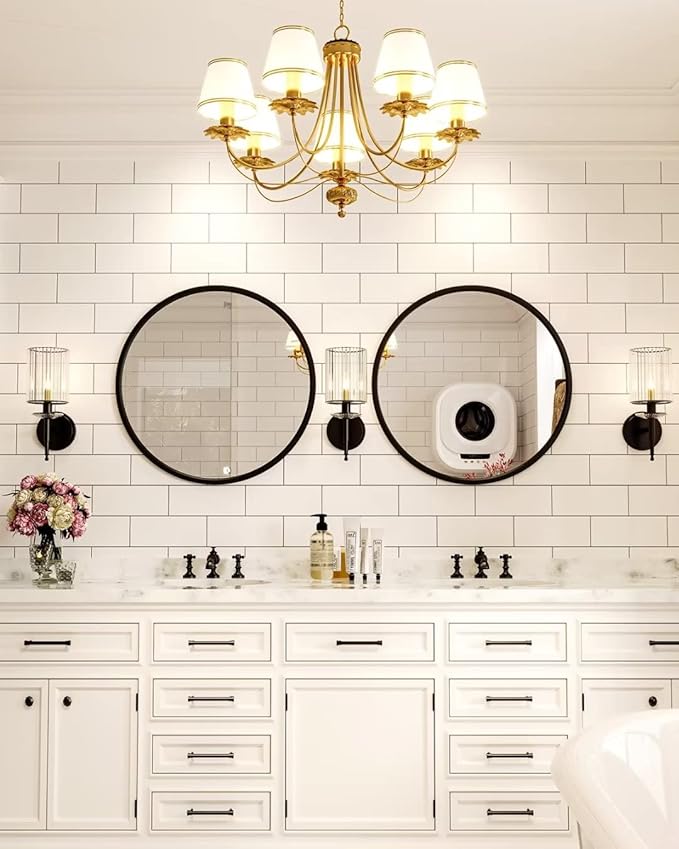 Growsun 15.7'' Black Round Mirror, Circle Wall Mirror for Bathroom Vanity, Entryway Living Room with Metal Frame for Home Decor
