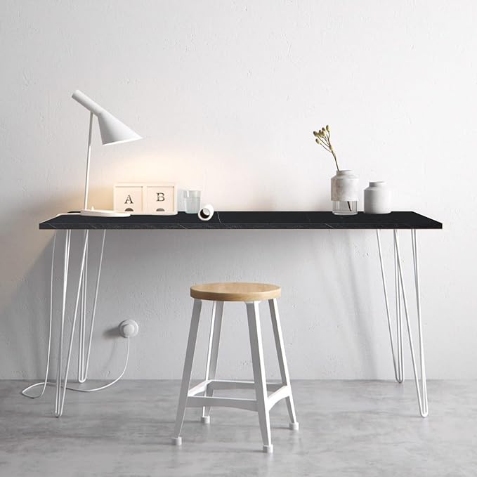 Kaboon Universal Tabletop 45.67"x23.62", Solid One-Piece Melamine Table Top, Double Desk L-Desk DIY, Home and Office,Cloud Atlas/Black Marble