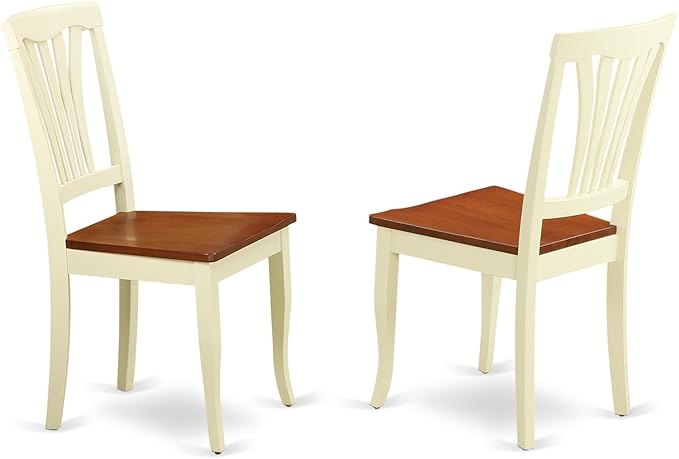 East West Furniture SUAV5-BMK-W 5 Piece Dining Room Furniture Set Includes a Round Dining Table with Dropleaf & Shelves and 4 Wood Seat Chairs, 42x42 Inch, Buttermilk & Cherry