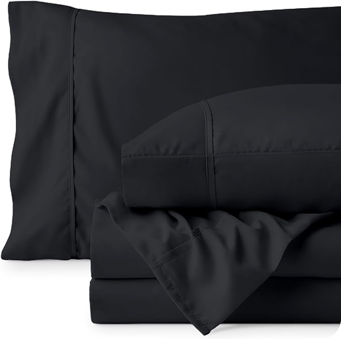 Bare Home Short Queen Sheet Set - 1800 Ultra-Soft Microfiber - Double Brushed - Deep Pockets - Easy Fit - 4 Piece Set - Bed Sheets (Short Queen, Black)