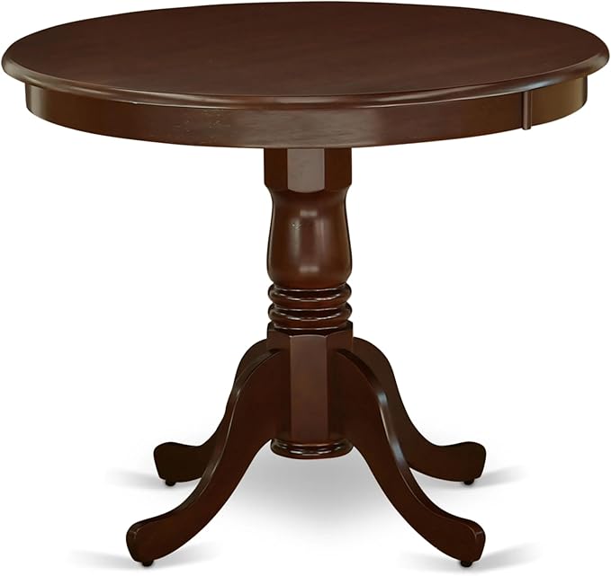East West Furniture ANAB5-MAH-18 5 Piece Dining Table Set for 4 Includes a Round Kitchen Table with Pedestal and 4 Coffee Linen Fabric Upholstered Chairs, 36x36 Inch, Mahogany