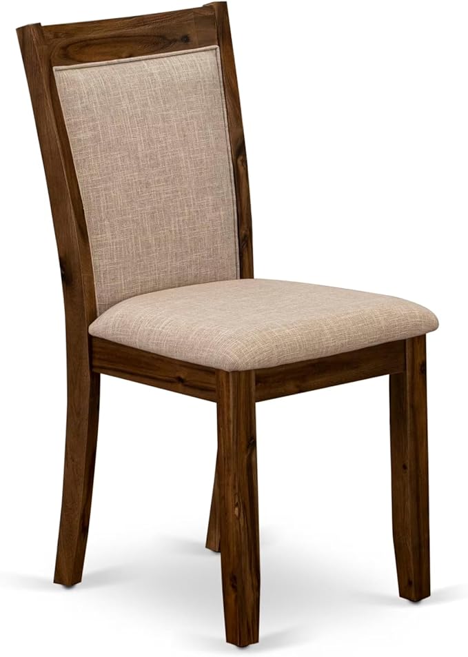 F2MZ7-50N-04 7-Pc Wooden Dining Set Includes a Pedestal Table and 6 Light Tan Polyester Parson Chairs with Padded Back - Antique Walnut