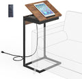 C Shaped End Table with Charging Station, 45° Tiltable Adjustable Flip Top Table with Storage,Small C Table for Small Spaces,Slide Under Couch Sofa Bedside Table for Living Room,Rustic Brown