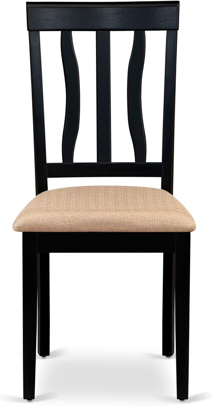 East West Furniture QUAN7-BCH-C 7 Piece Dining Room Furniture Set Consist of a Rectangle Kitchen Table with Butterfly Leaf and 6 Linen Fabric Upholstered Chairs, 40x78 Inch, Black & Cherry
