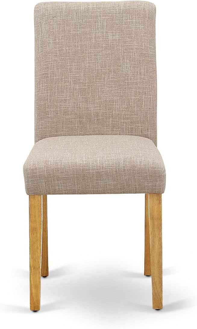 East West Furniture VAAB9-OAK-04 9 Piece Dining Table Set Includes an Oval Dining Room Table with Butterfly Leaf and 8 Light Tan Linen Fabric Parsons Chairs, 40x76 Inch, Oak