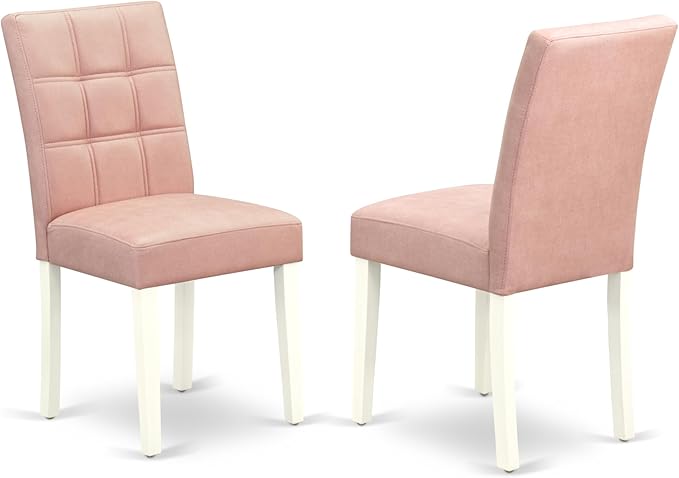East West Furniture VAAS9-LWH-42 9 Piece Kitchen Table Set Mid-Century Includes A Dining Table and 8 Beige Red Polyester Fabric Upholstered Dining Chairs with Stylish Back- Linen White Finish