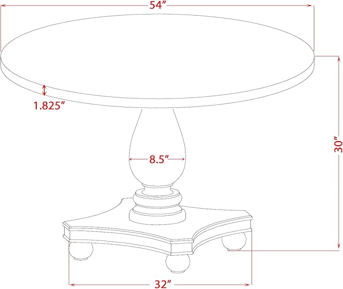 I52-0N-TP Dining Room Table with Acacia Wood Round Tabletop and Elegant Pedestal Base - Antique Walnut Finish