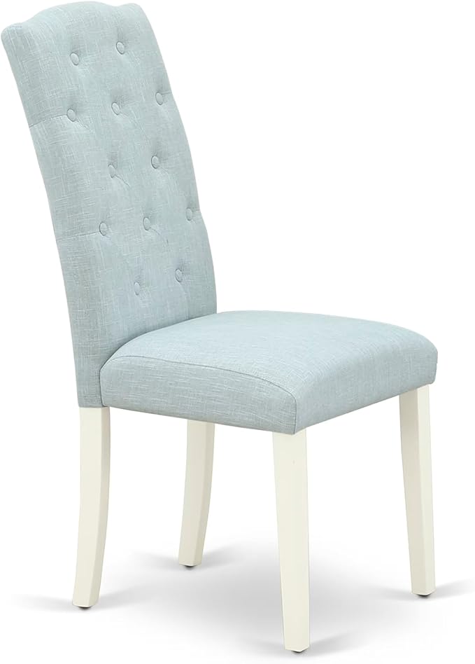 East West Furniture V027CE215-9 9 Piece Dining Table Set Includes a Rectangle Dining Room Table with V-Legs and 8 Baby Blue Linen Fabric Upholstered Chairs, 40x72 Inch, Multi-Color