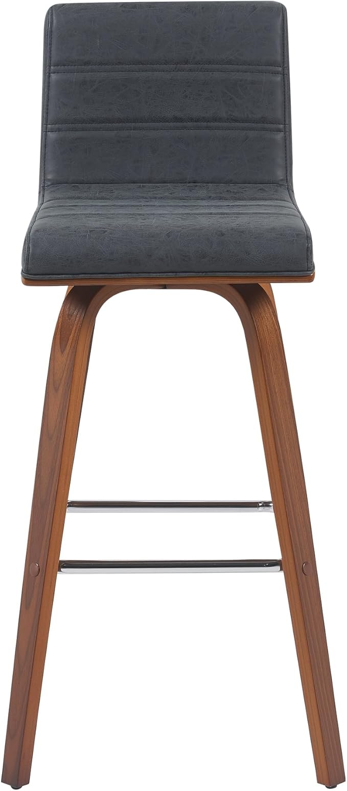 Vienna Modern Swivel Bar Height Stool with Vintage Black Upholstered Seat and Walnut Finished Wood Frame Set of 2