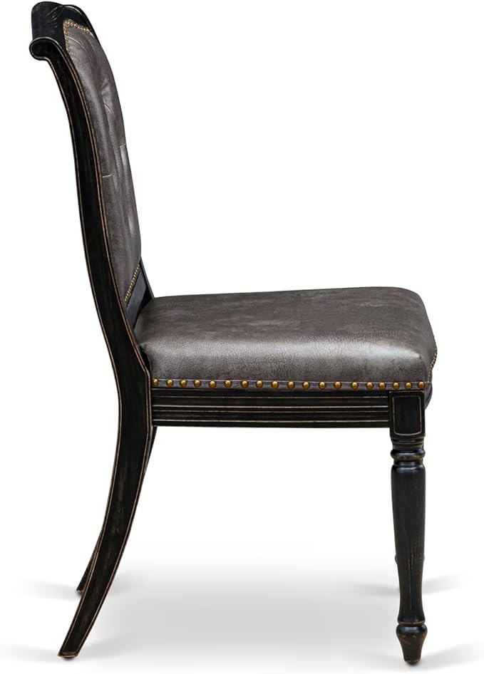 LKMA7-SBB-34-7-pc Dining Room Set Consists of a Dinner Table and 6 Dark Grey Polyester Fabric Modern Dining Chairs with Button Tufted Back - Sand Blasting Black Finish