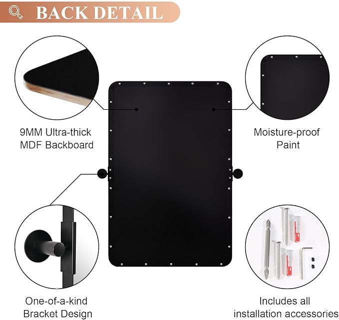 MOON MIRROR Matte Black Pivot Mirror Bathroom, Bathroom Tilt Rounded Rectangular for Vanity, Overall 32.33 x 36 in (Mirror 28x36 in)