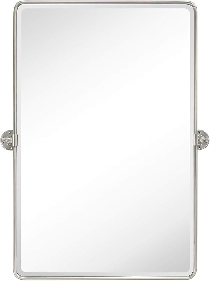 TEHOME 27 x 35'' Farmhouse Brush Nickel Metal Framed Pivot Rectangle Bathroom Mirror Tilting Beveled Vanity Mirrors for Wall