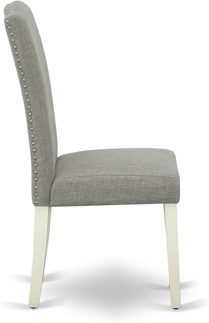East West Furniture V097EN206-9 9 Piece Dining Room Set Includes a Rectangle Kitchen Table with V-Legs and 8 Dark Shitake Linen Fabric Upholstered Parson Chairs, 40x72 Inch, Multi-Color