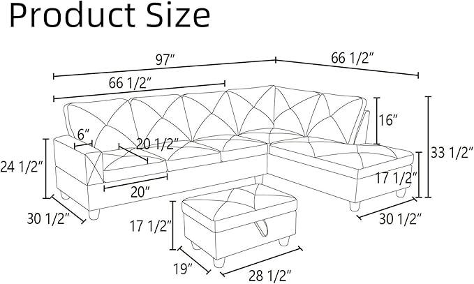 Modular Sectional Couch, L Shaped Couch with Storage, Convertible Sofa with Ottomans, Modern Sectional Sofa for Living Room and Office, Red