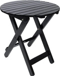Outdoor Patio Side Table Round Small Wood End Table Folding Coffee Furniture for Living Room, Bedroom, Plant Stand, Camping Portable Black