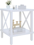 Large End Table Farmhouse Side Table Industrial Style Sofa Table Metal X Accent Wood Coffee Table NightStand with Storage Shelf for Living Room Bedroom White MLBZ16W