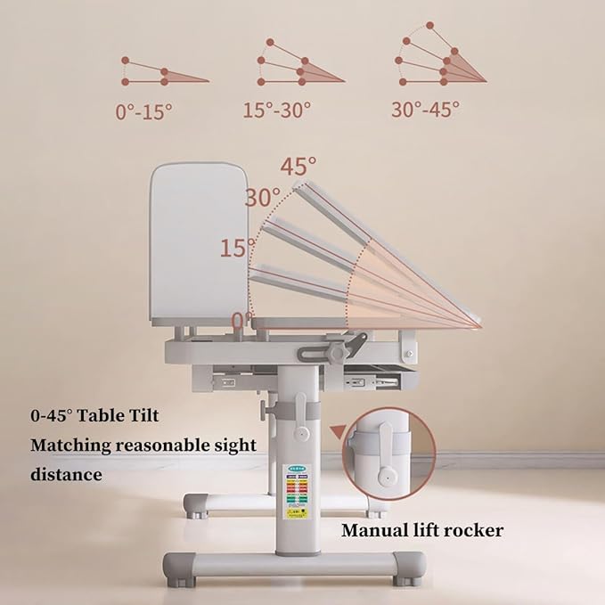 Kids Functional Study Desk and Chair Sets Ergonomic Height Adjustable Children School Study Desk 3-18 Years Boy and Girl Study Table and Chair Set with Tilt Desktop,LED Light for Reading,Writing