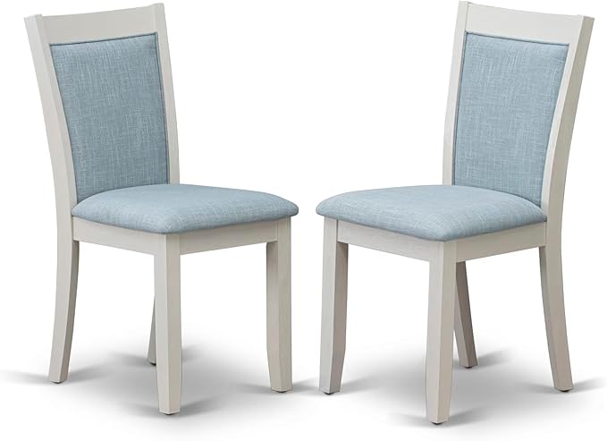 East West Furniture X027MZ015-6 6 Piece Kitchen Table Set Contains a Rectangle Dining Table with X-Legs and 4 Baby Blue Linen Fabric Parson Chairs with a Bench, 40x72 Inch, Multi-Color
