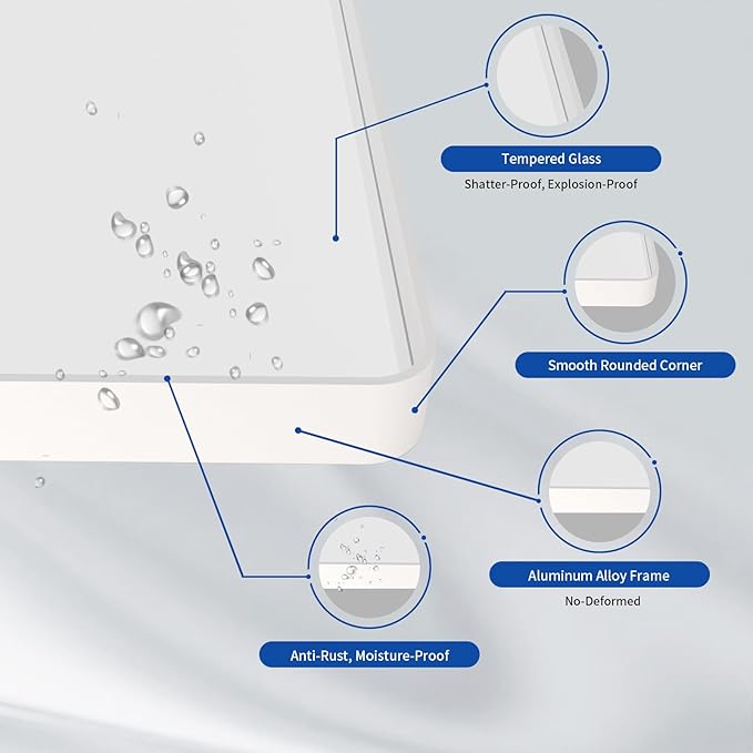 WEER White Bathroom Mirror 40X32 Inch, Rounded Rectangle White Metal Frame Mirror, Matte White Bathroom Vanity Mirror with Tempered Glass, Anti-Rust, Hangs Horizontally or Vertically