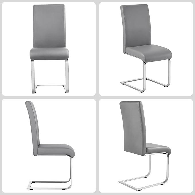 Yaheetech Dining Chairs Set of 2 Modern Faux Leather Upholstered Dining Room Chairs with High Back and Metal Chrome Legs for Kitchen/Living Room/Restaurant, Light Gray