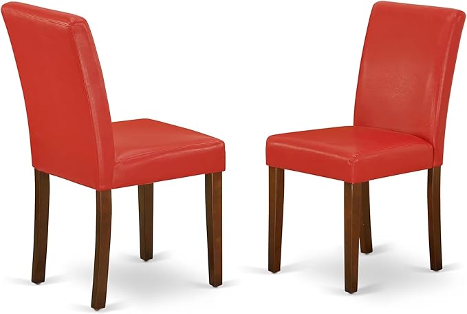 East West Furniture DUAB7-MAH-72 7 Piece Dining Set Consist of a Rectangle Dining Room Table and 6 Firebrick Red Faux Leather Upholstered Parson Chairs, 36x60 Inch, Mahogany