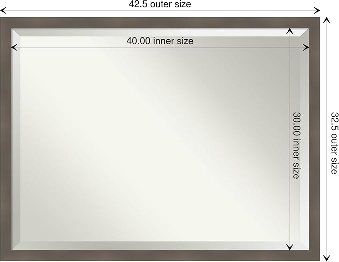 Amanti Art Grey Wall Mirror 33x43 Edwin Clay Grey Rectangle Bathroom Mirror for Wall Decor Living Room, X-Large Casual Wood Frame, Hangs Horizonally and Vertically, Bathroom Decor, Beveled Edge