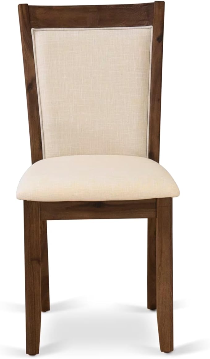 East West Furniture V727MZN32-9 9 Piece Dining Room Furniture Set Includes a Rectangle Dining Table with V-Legs and 8 Light Beige Linen Fabric Upholstered Chairs, 40x72 Inch, Multi-Color