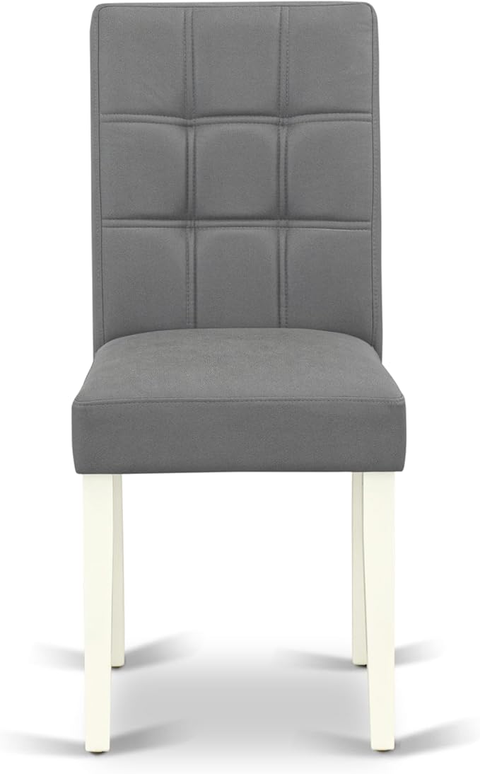 East West Furniture VAAS9-LWH-41 9 Piece Modern Dining Table Set Includes A Dining Table and 8 Platinum Gray Polyester Fabric Parson Dining Chairs with Stylish Back- Linen White Finish