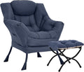 Lazy Chair with Ottoman, Large Modern Lounge Accent Chair with Armrests and Footrest, Reading Armchair with Ottoman, Leisure Sofa Chair for Living Room, Bedroom, Dorm Room, Office (Navy)