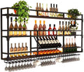 Metal Wall-Mounted Wine Rack with LED Light - 3 Tier Wine Storage Display Rack with Glass Holder - Space-Saving Bottle Display Shelf for Home Bars, Dining Rooms(Black, 71in/180cm)