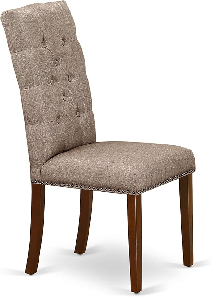 East West Furniture OXEL5-MAH-16 5 Piece Dining Room Table Set Includes a Square Kitchen Table and 4 Dark Khaki Linen Fabric Parson Dining Chairs, 36x36 Inch, Mahogany