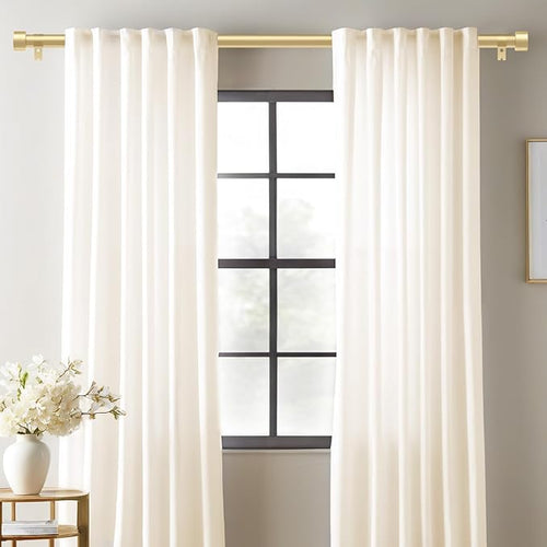 2 Pack Curtain Rods for Windows 28 to 48 Inch(2.3-4ft), 1 Inch Gold Curtain Rods Set, Adjustable Heavy Duty Curtain Rod for Patio Bedroom Living Room, Modern Drapery Rods, Size 32"- 60"